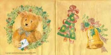 Serviette Avec, Bären im Kranz mit Kerze, Brief, Glocken, Rarität